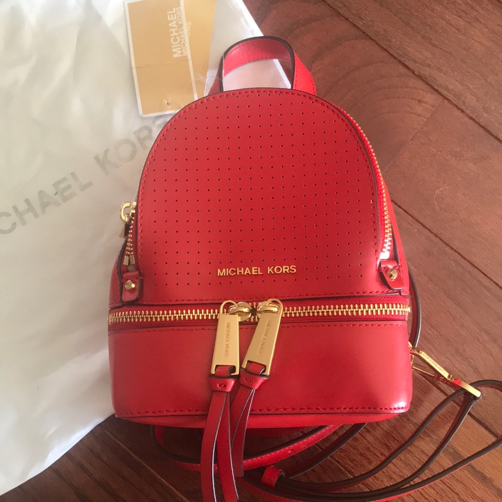 Michael Kors Rhea Red Leather Mini Backpack NWT